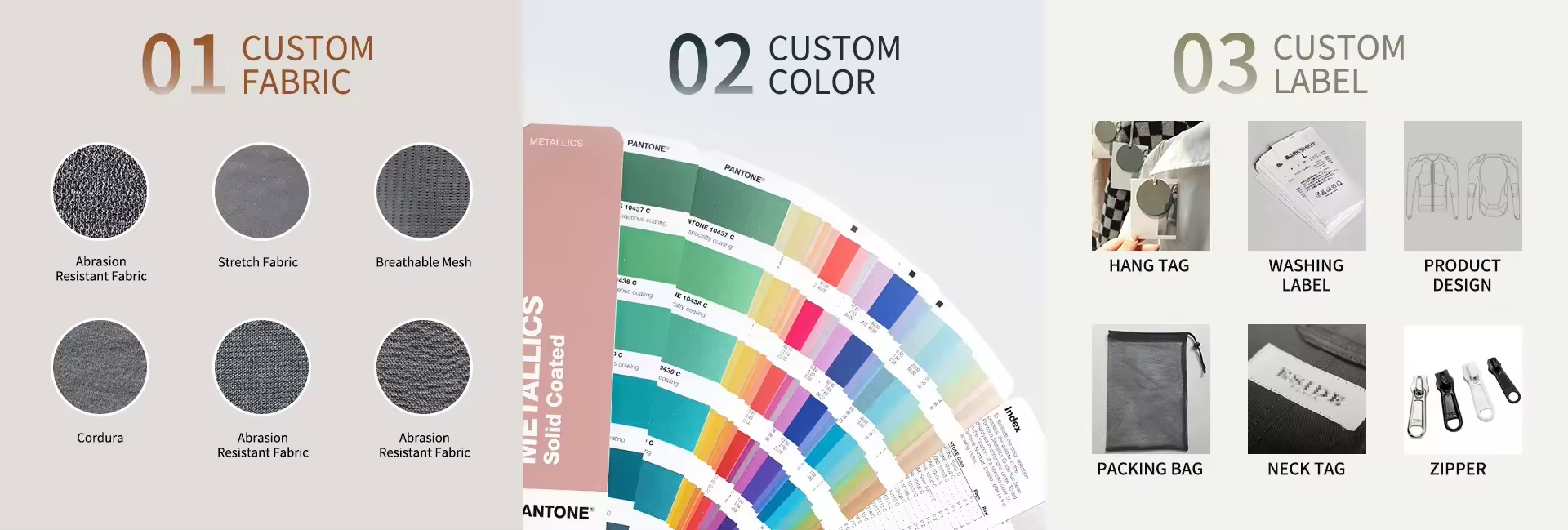 Custom fabric, color, label options